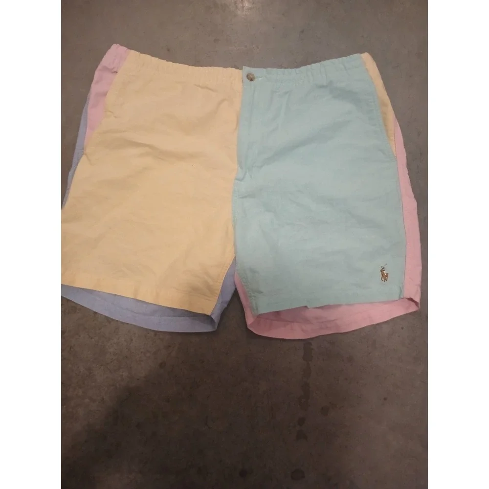 POLO RALPH LAUREN Prepster Chambray Oxford COLORBLOCK SHORTS Pastel Rainbow 38" - Picture 1 of 5
